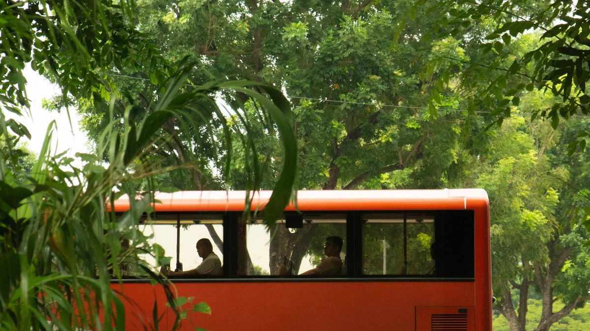 Public bus at a town centre stop